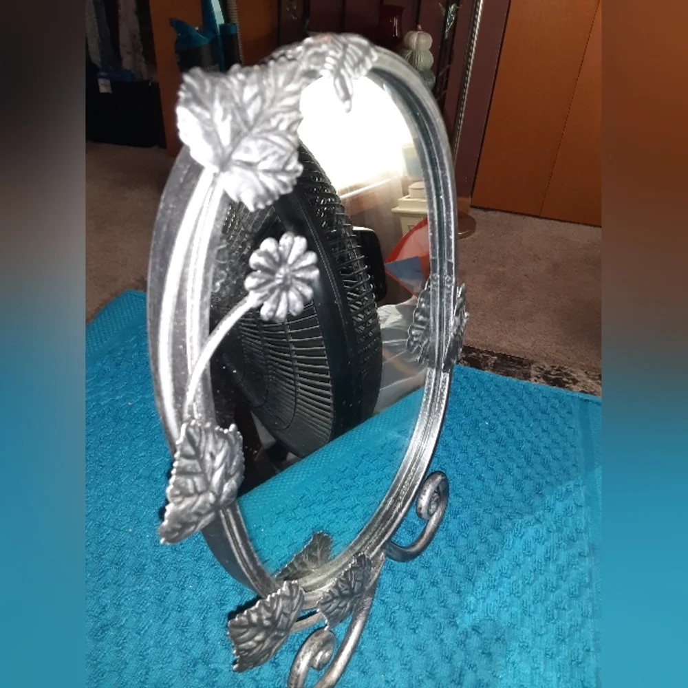 Pewter metal vanity free standing mirror